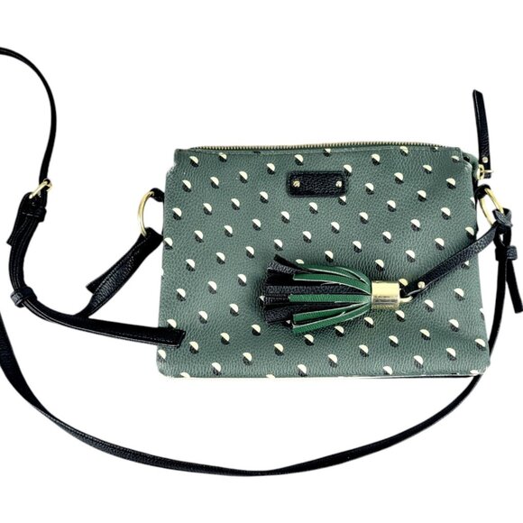 Olive Green Crossbody Bag Black-Cream Color Block -Triple Pockets-Stylish Tassle - Picture 3 of 12